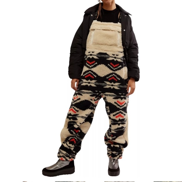 Free People hit the slopes bibs in fairisle combo black size medium - Picture 1 of 9